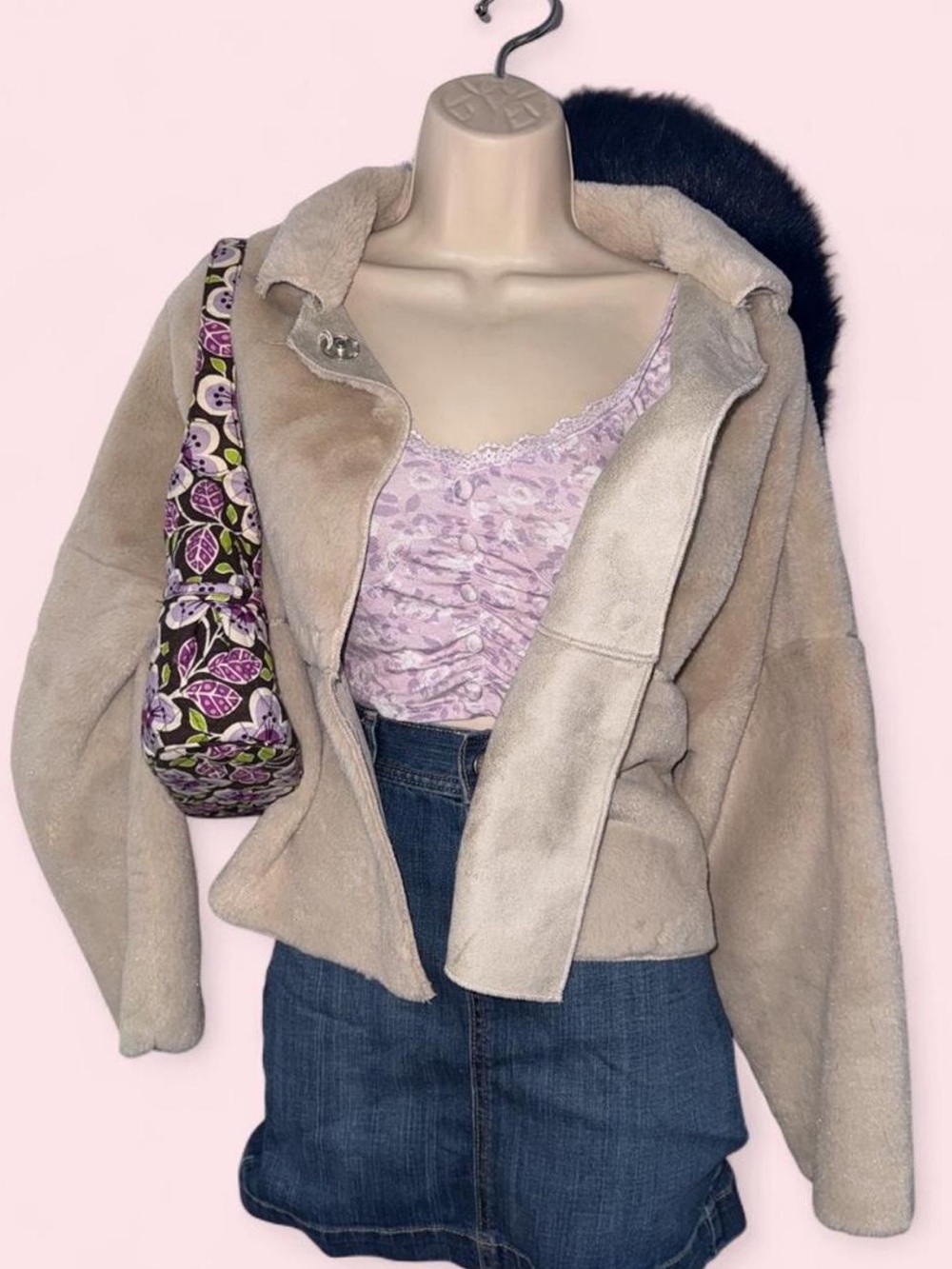 Urban Outffiters Beige Soft Fur Jacket with Buttons - size medium